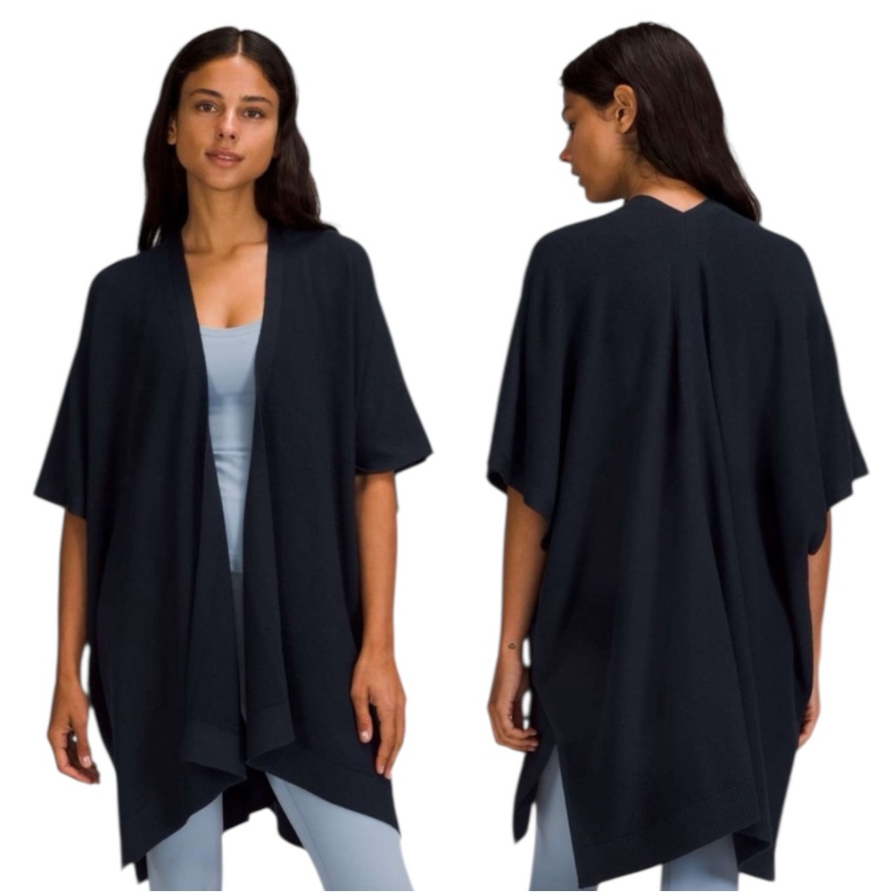 LULULEMON Merino Wool Short Sleeve Wrap Sweater in True Navy Size XS